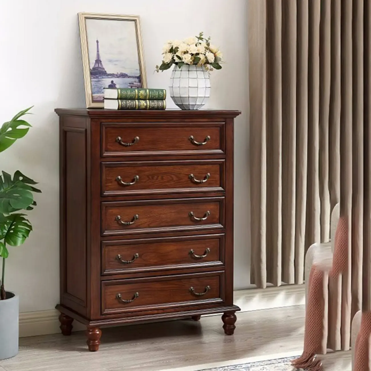 Traditional Brown Bronze Handle Wood 7-Drawer Dresser