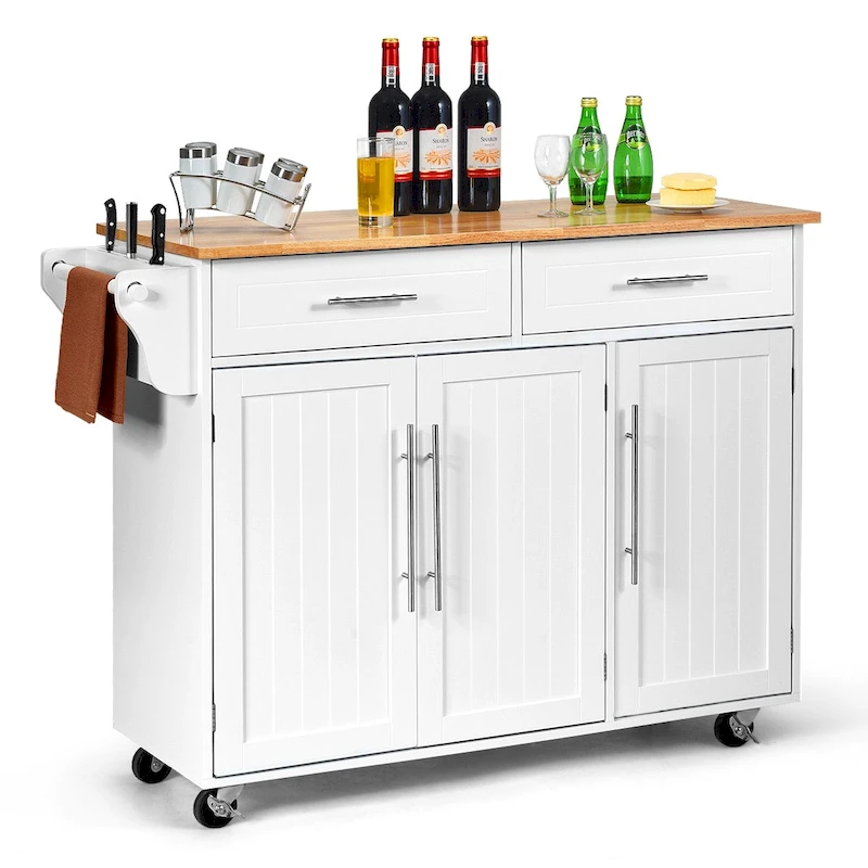 Costway Kitchen Island Trolley Cart Wood Top Rolling Storage Cabinet