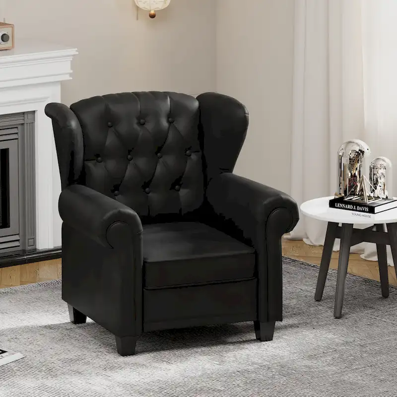 Black Tufted Push-Back Recliner Armchair for 1