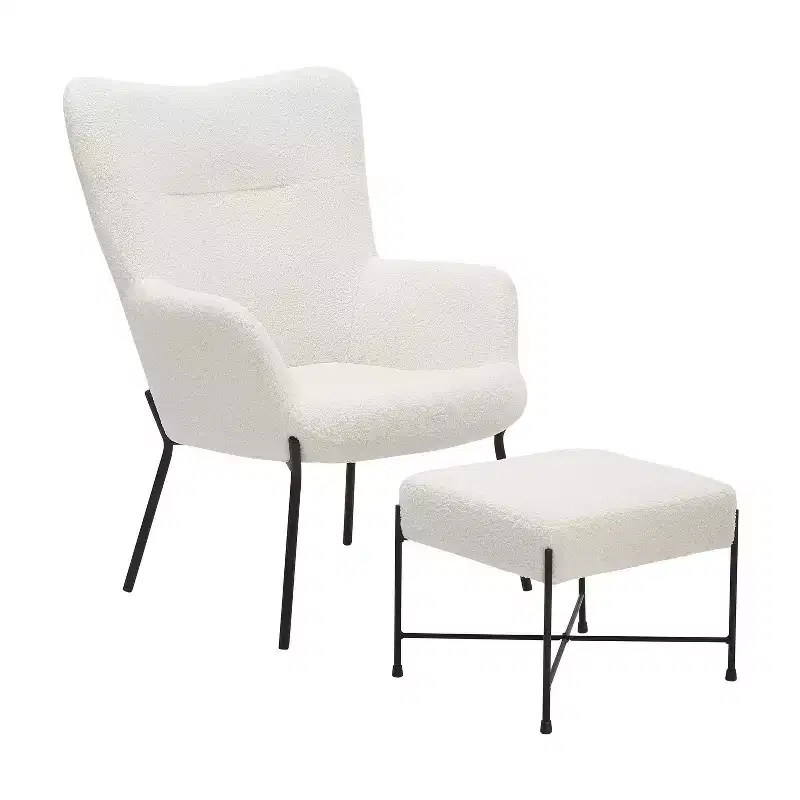 Izzy Lounge Chair and Ottoman Set Black/White Faux Shearling - LumiSource: Cozy, Modern Metal Legs, Comfy Seating