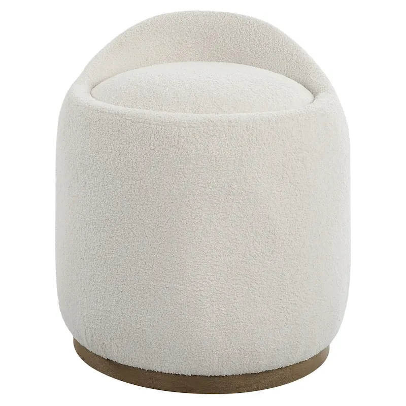 Upholstered Fluffy Swivel Pouf Ottoman - 24 - White and Brown