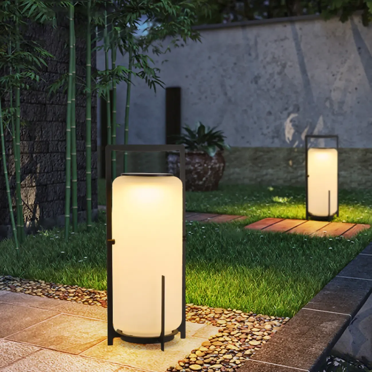 Portable Drum Solar Black Outdoor Post Lights
