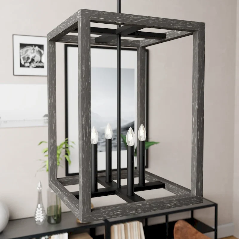 Hunter Squire Manor 15  4-Light Pendant - Island, Dining Room, Entry - Modern Farmhouse, Transitional, Candle, Caged