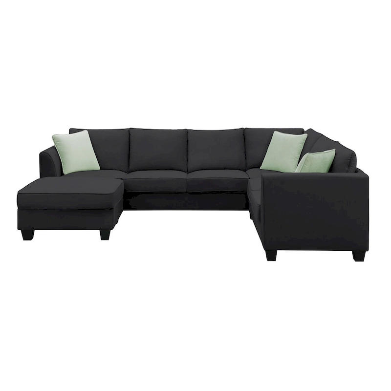 112-inch L-shaped 7-seat Modular Sectional Sofa with Ottoman and Three Pillows - 112W x 87D x 33H