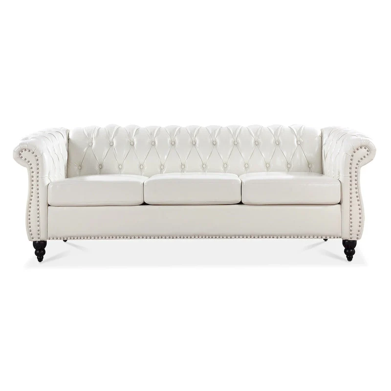 Upholstered Rolled Arm Chesterfield 3-Seater Sofa