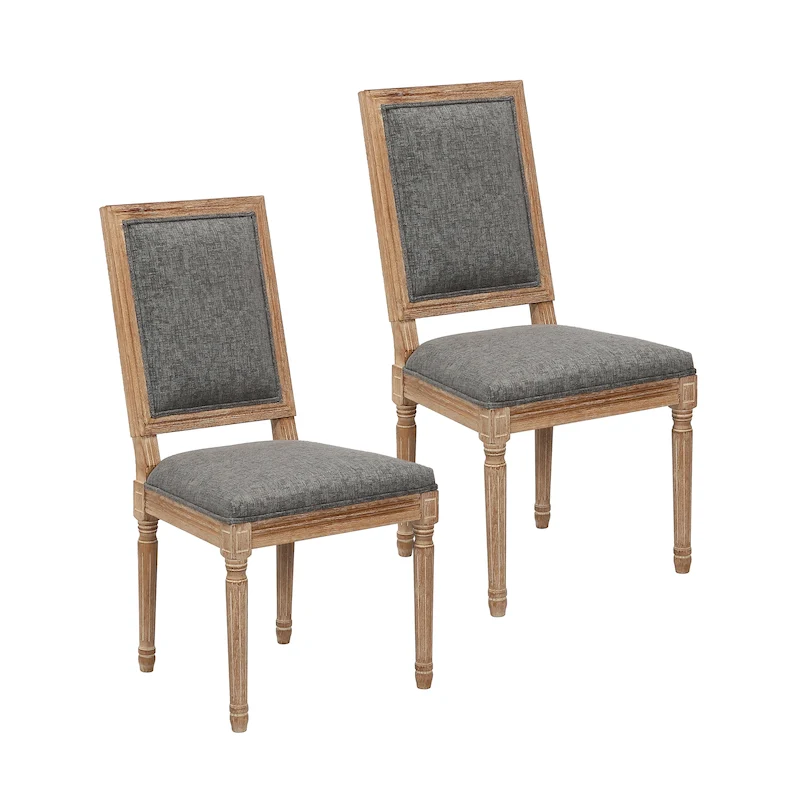 Porthos Home Mako Dining Chairs Set of 2, Rectangular Back, Linen Upholstery, Elm Wood Frame