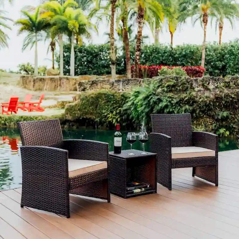 Nestl 3 Piece Patio Furniture Wicker Conversation Set