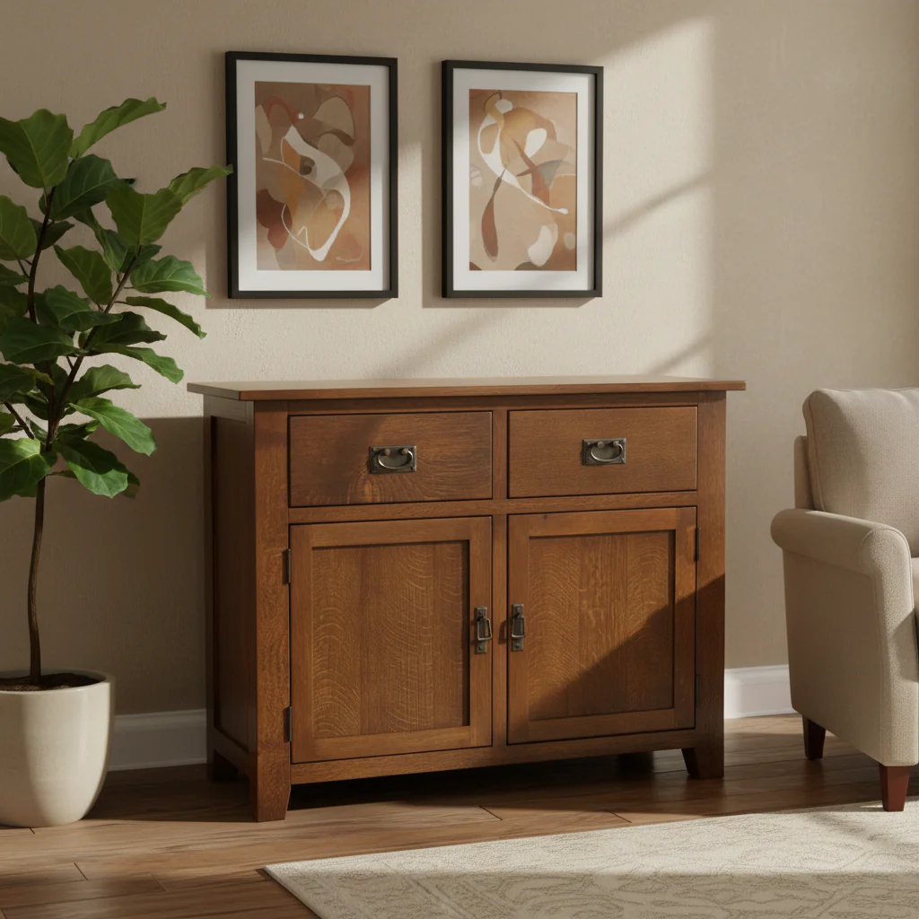 Solid Quarter-Sawn White Oak 2-Door 2-Drawer Cabinet with Dovetail Drawers & Mortise-Tenon Joinery