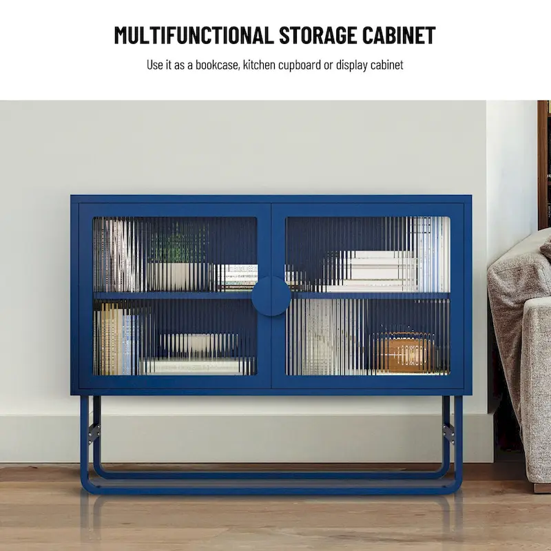 Green / Blue Fluted Steel Cabinet, 2-Door with Adjustable Shelves