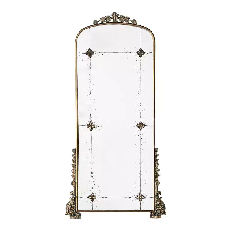 24 x 48.5 Inch Antique Gold Arched Metal Full Length Wall Mirror