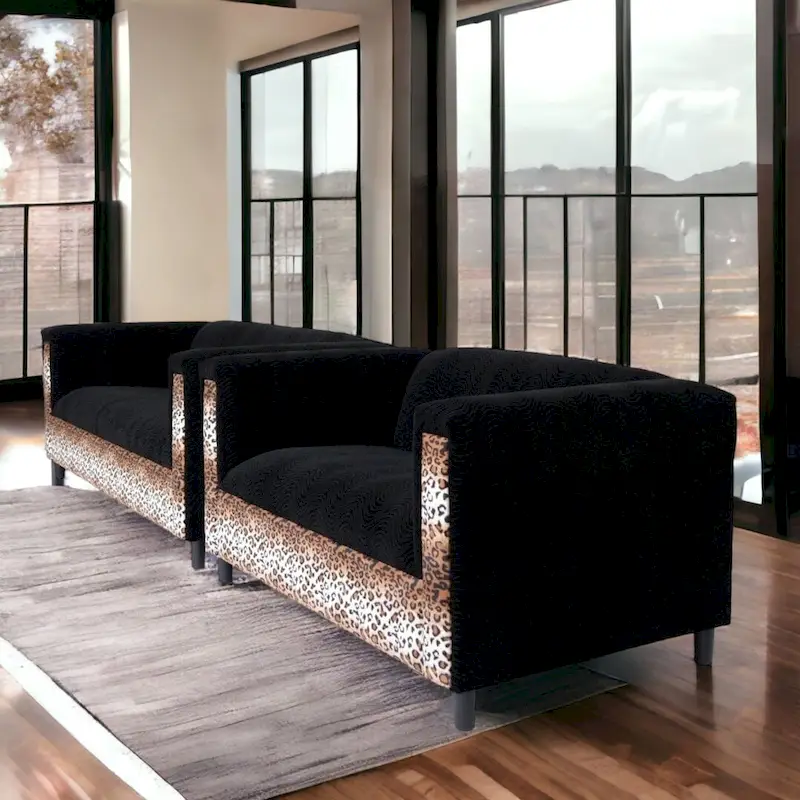 Mid Century Modern Loveseat and Sofa Set Solid Wood Frame Upholstered