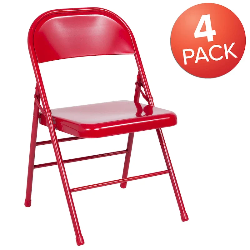 4 Pack Triple Braced & Double Hinged Metal Folding Chair