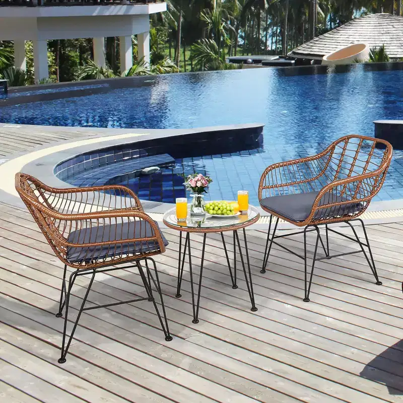 Costway 3PCS Patio Rattan Bistro Set Coffee Table Armchair Garden