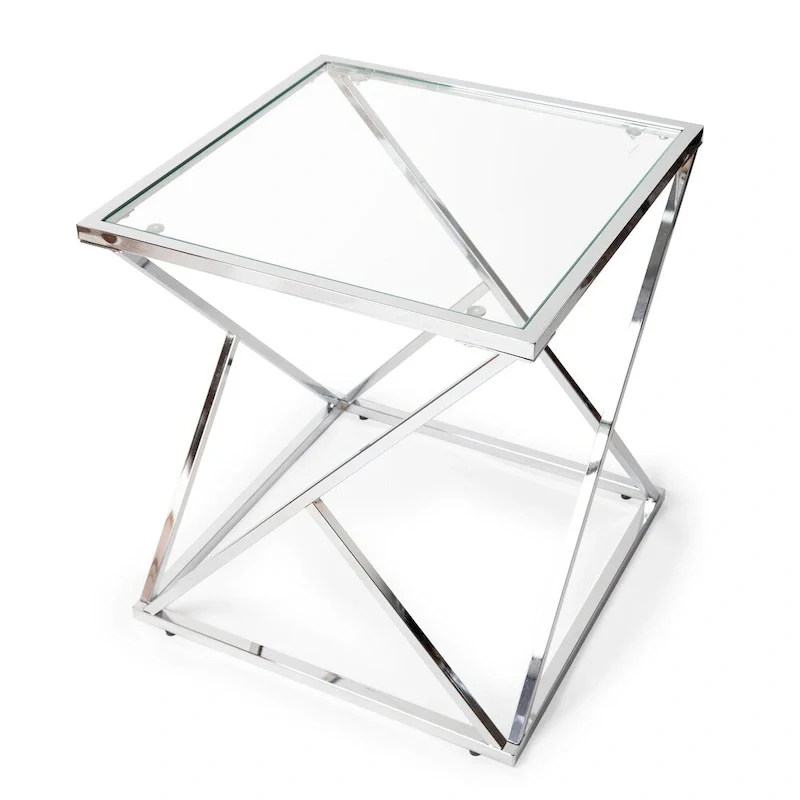 Polished Chrome Base Square End Table with Clear Glass Top