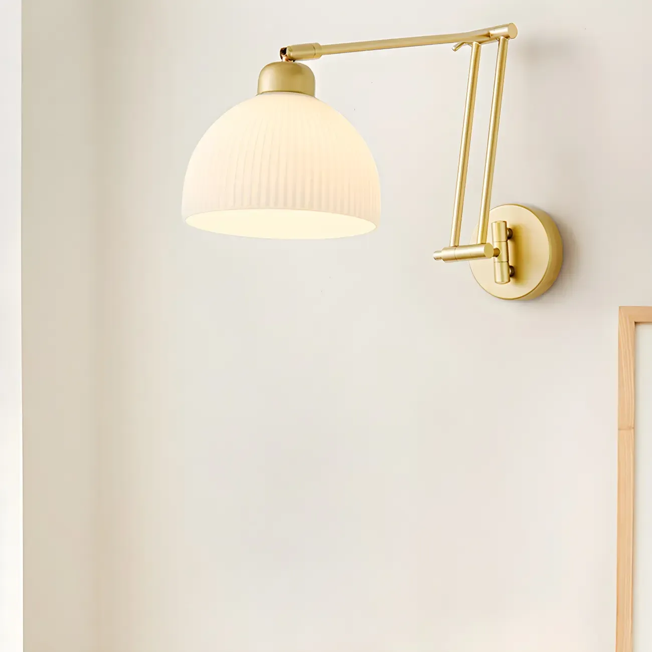 Modern Gold Adjustable Swing Arm Wall Light with White Shade