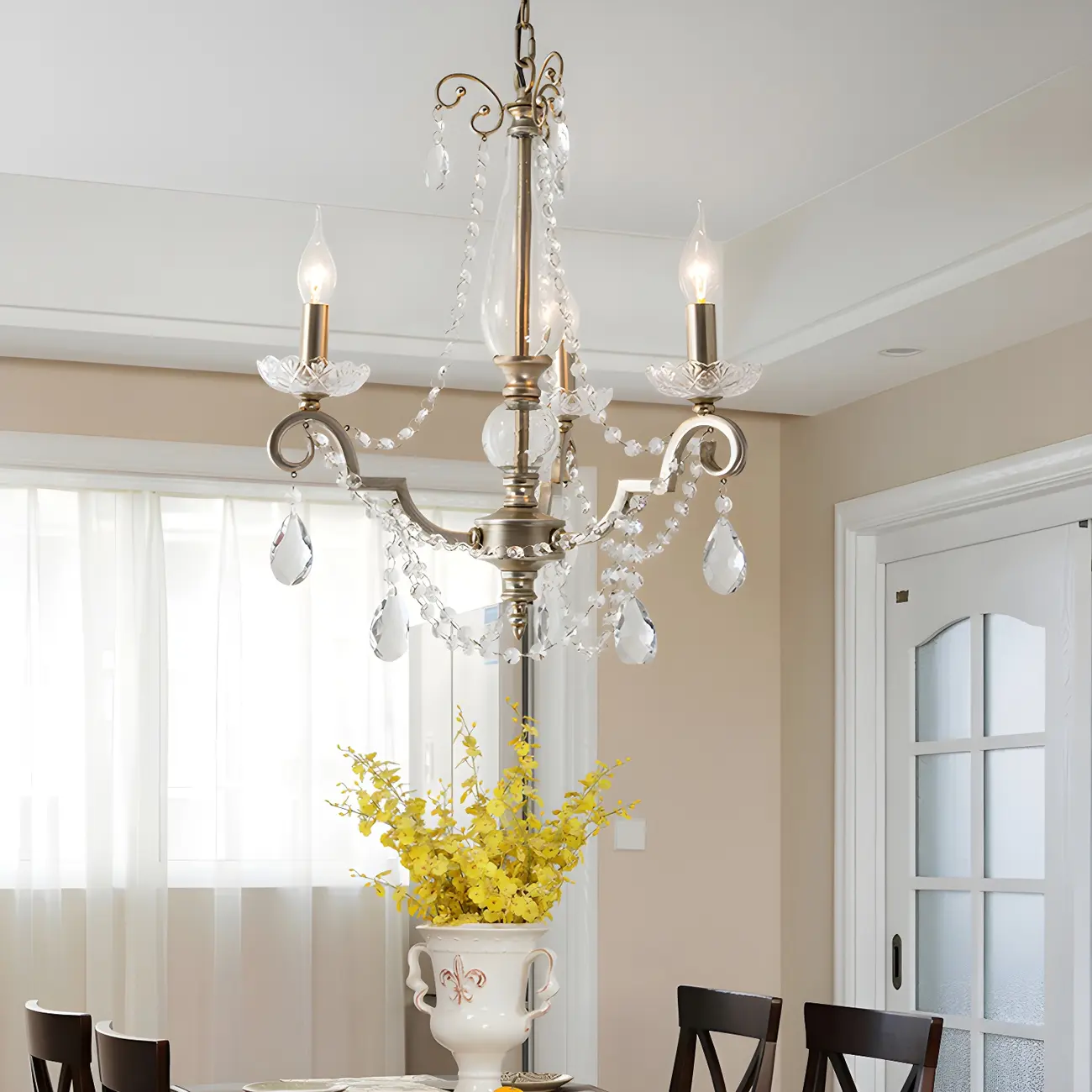 Adjustable Hanging Silver Crystal Candelabra Chandelier