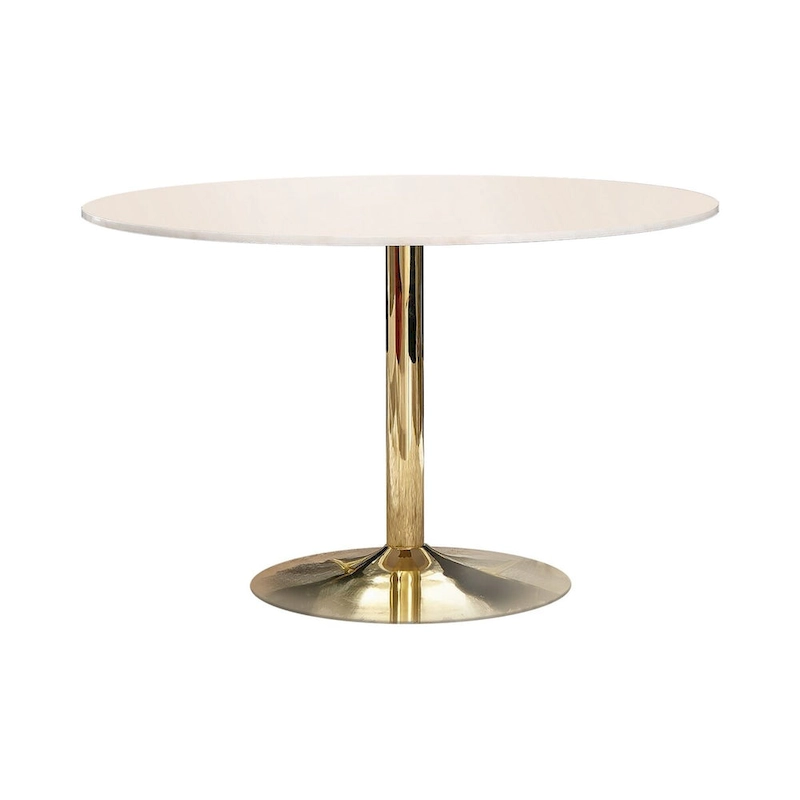 30 Inch Round Marble Top Modern Dining Table, White and Gold