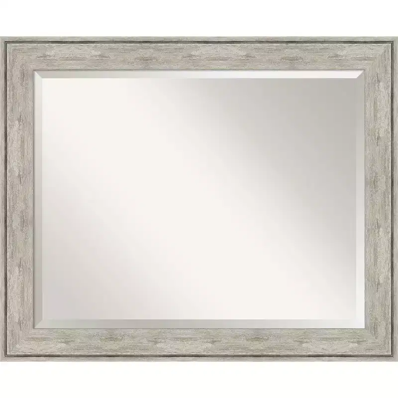 33"x27" Crackled Metallic Framed Wall Mirror Silver - Amanti Art: Modern Beveled, No Assembly Required
