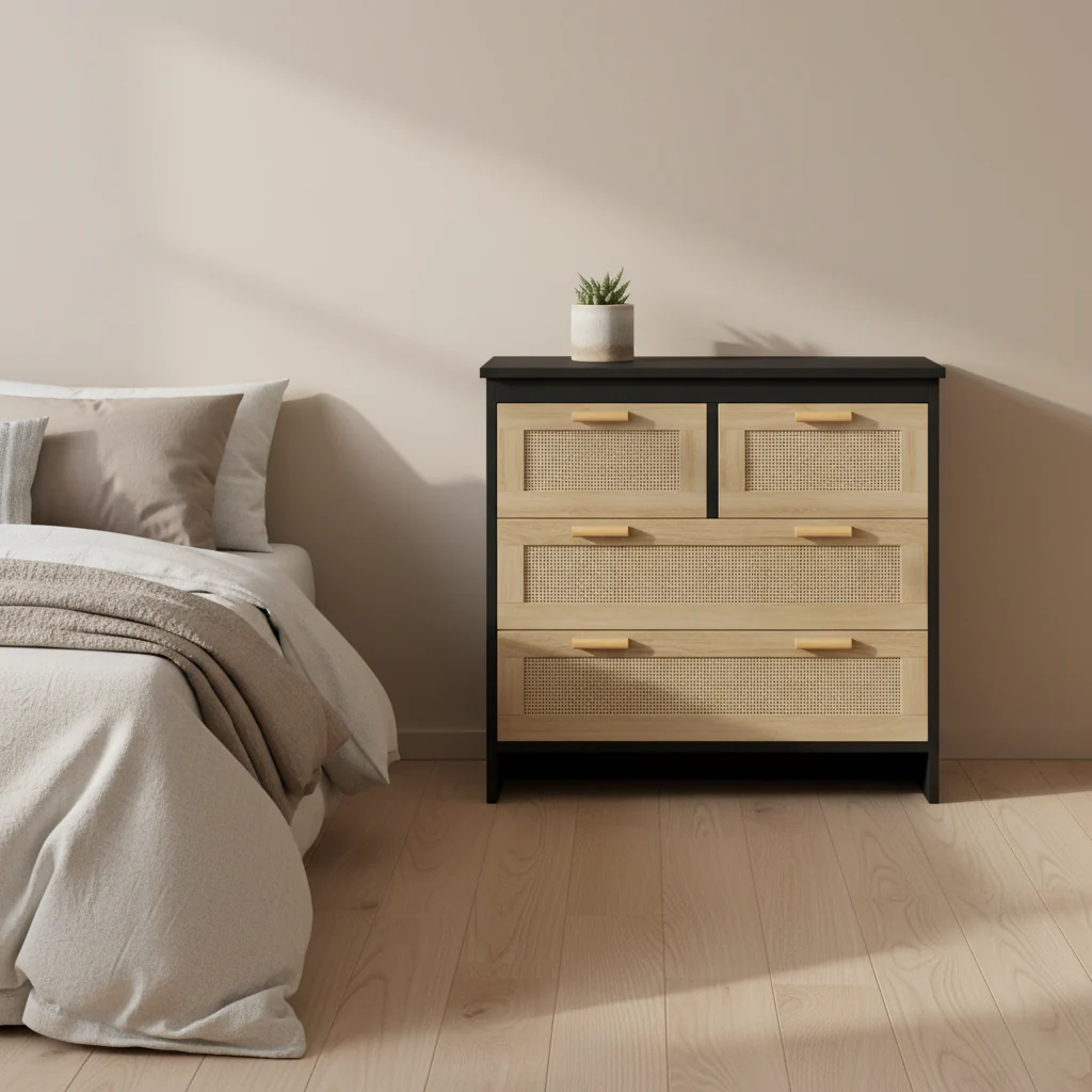 4 Drawers Rattan Cabinet, for Bedroom, Living Room, Hallways