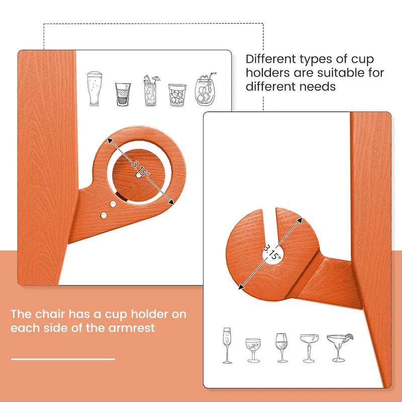 HDPE Modern All weather Adirondack Chairs with Cup-holders