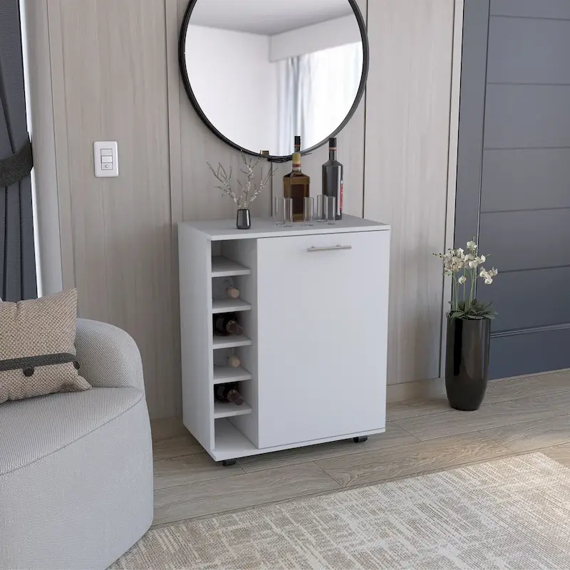 Bar Cart with Integrated Wine Storage,Spacious Cabinet and Smooth Rollers