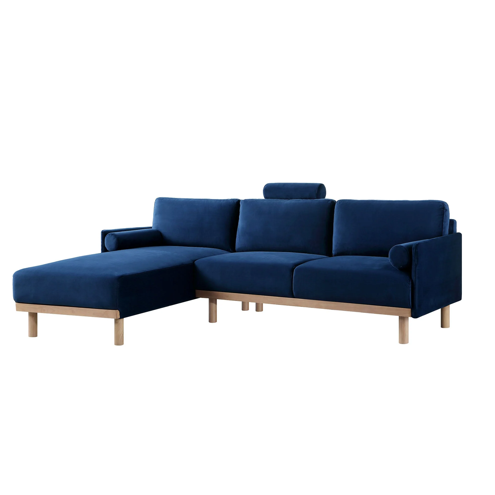 Navy Blue Velvet Sofa, Large 3-Seater Chaise Sofa Left Hand Facing