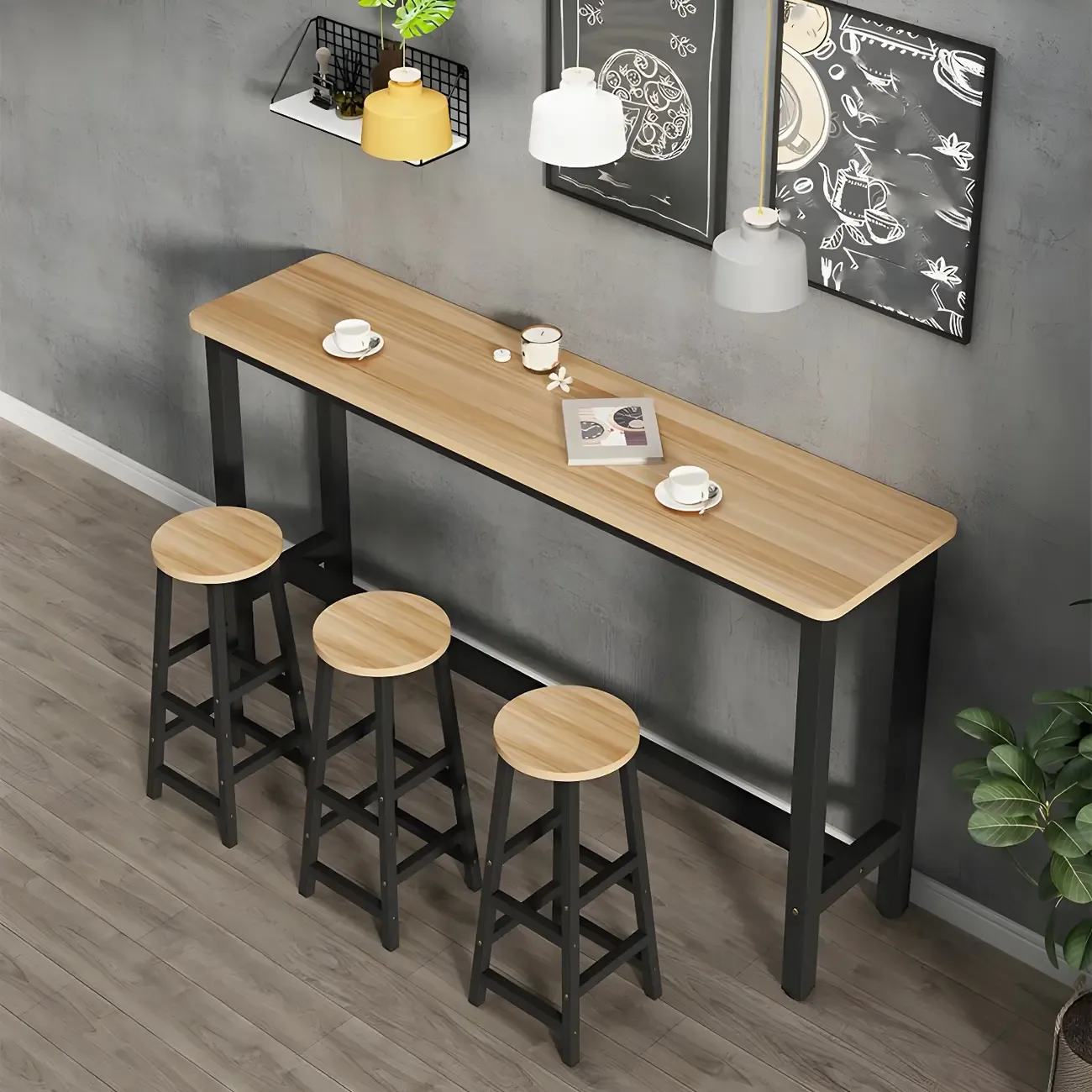 Modern White Wood Top Steel Base Bar Tables