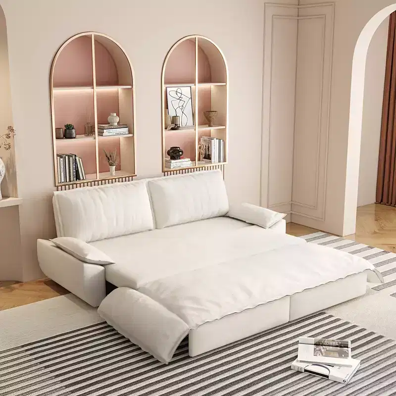 MAYEERTY 73.2 Queen Puoo Out Sofa Bed, 3-in-1 Convertible Sleeper Sofa Multifunction Loveseat Bed Beige