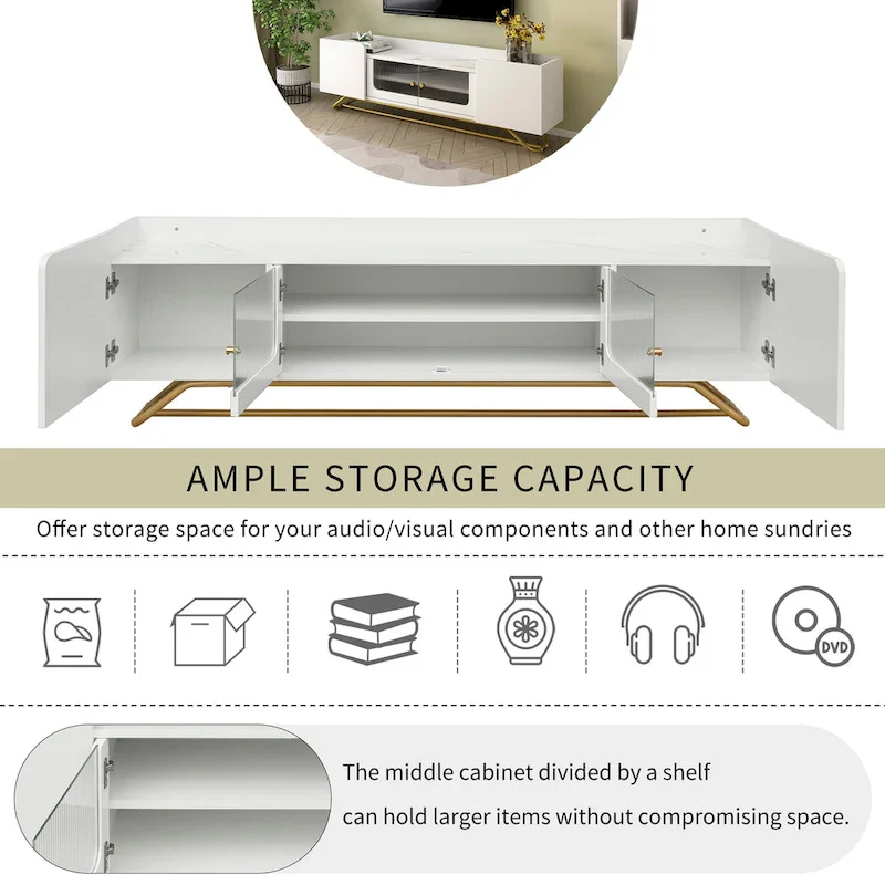 TV Console Table with Gold Frame Base