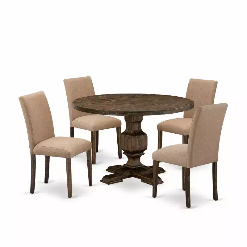 HomeStock 3-Piece Distressed Jacobean Finish Solid Wood Top Dining Table with 2 Chairs