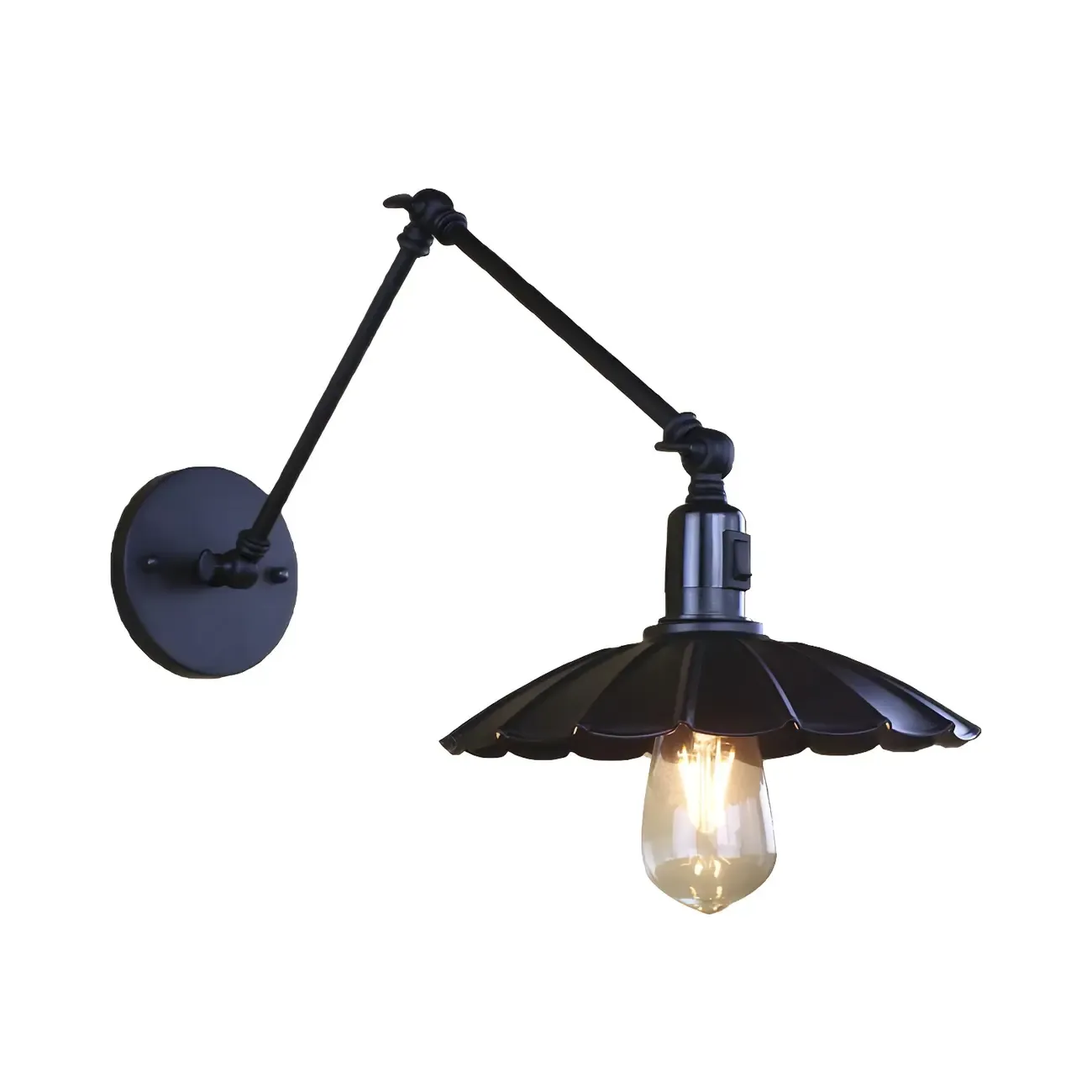 Metal Black Swing Arm Wall Light with Scalloped Shade