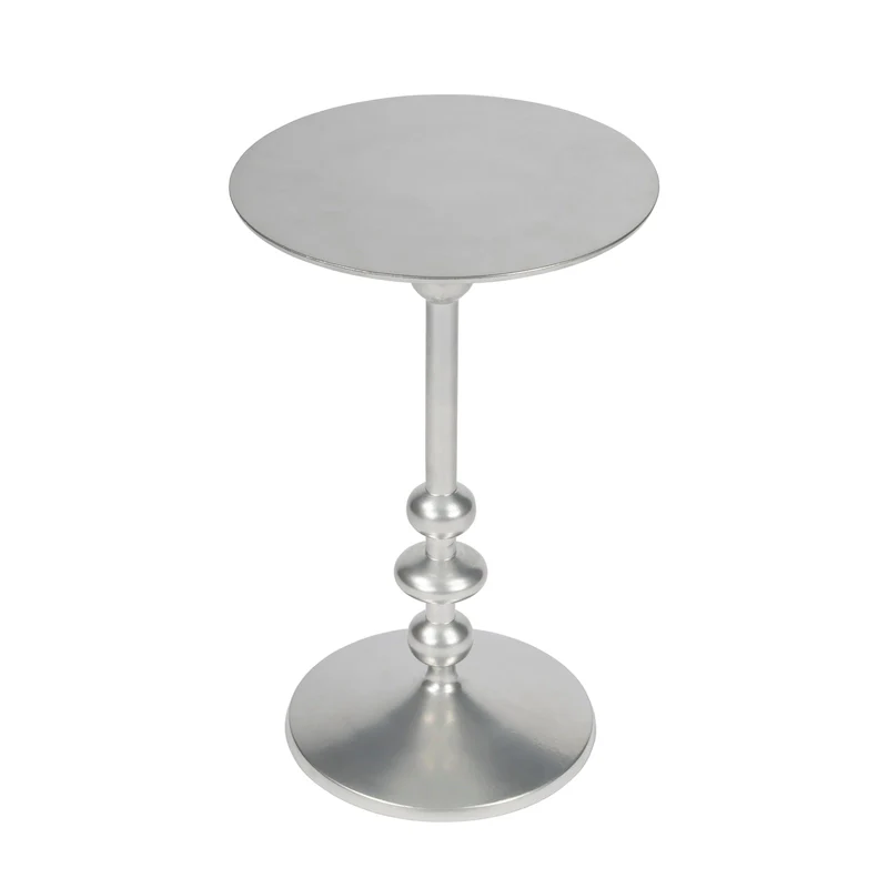 Silver / Bronze / Black Round Aluminum Pedestal Side Table – Vintage Distressed Finish