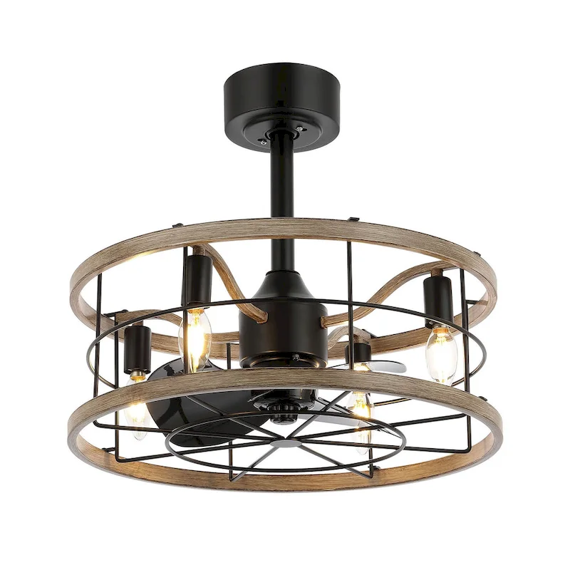 GetLedel 18-in Industrial Caged Ceiling Fan with Remote Control and Light Kit