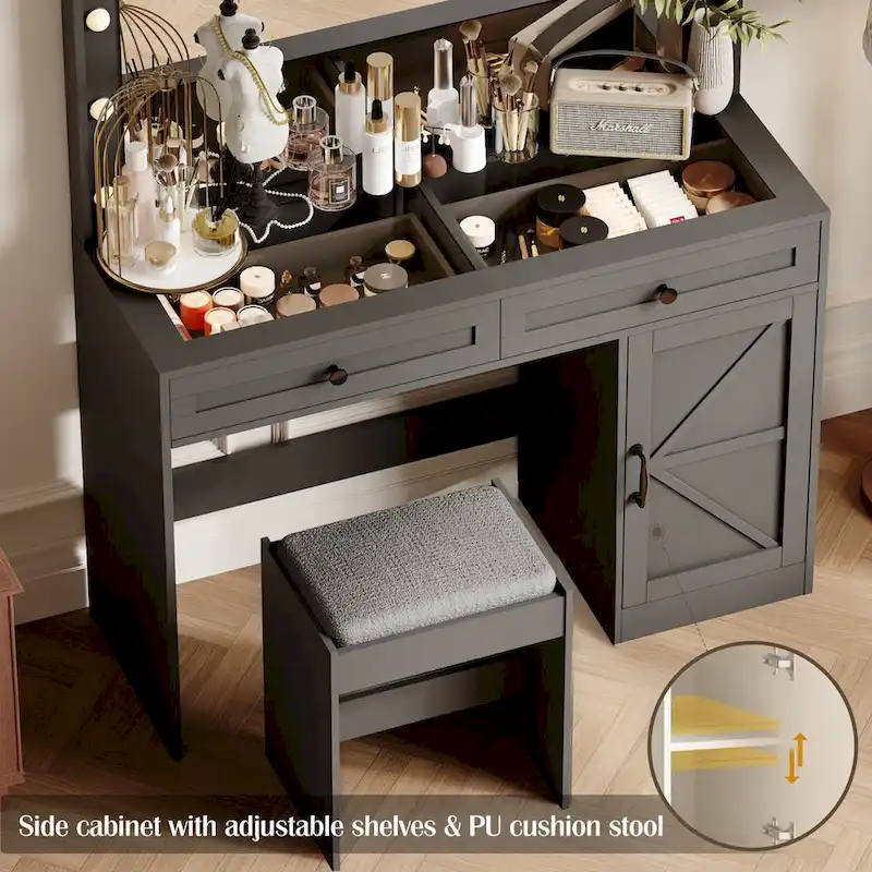 Farmhouse Makeup Vanity Table with Lights
