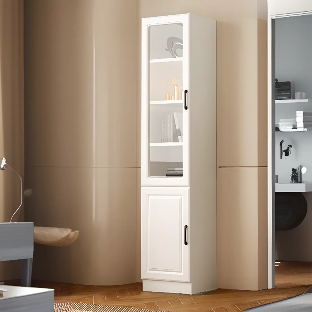 Classic White Vertical Wood Display Bookcase with Cabinet