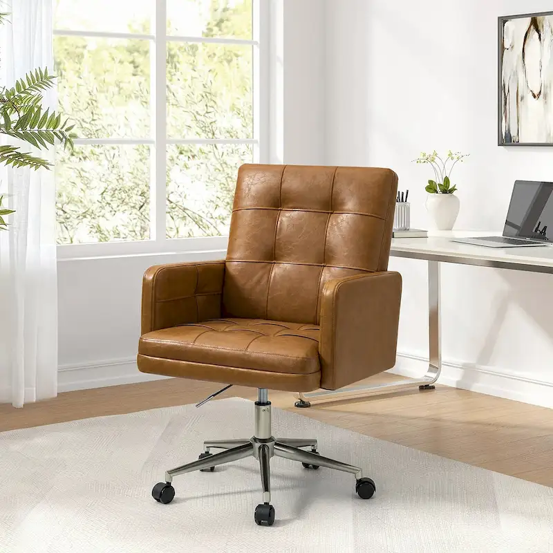 Vegan Leather Height-adjustable Office Chair with 5 Wheels
