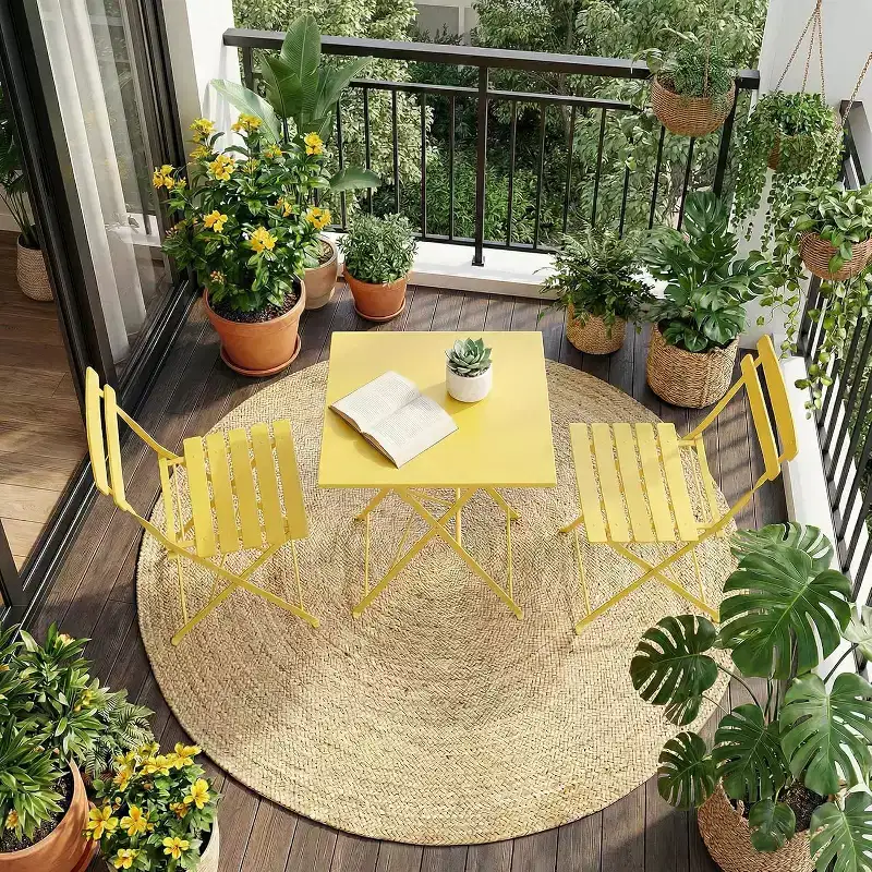 GustoWave 3-Piece Foldable Metal Bistro Set With Round Table, 2 Chairs