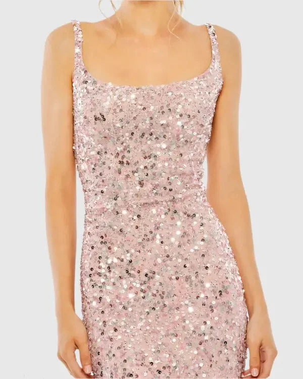Pink Sequined Low Back Slip Gown