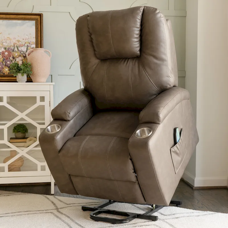 Gilbert Mushroom Faux Leather Power Lift Massage Recliner