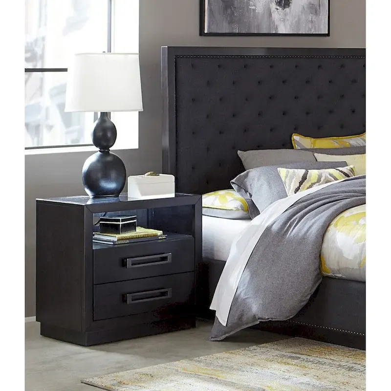 Charcoal Finish 6pc Master Bedroom Set Bed 2x Nightstands Dresser Mirror Chest