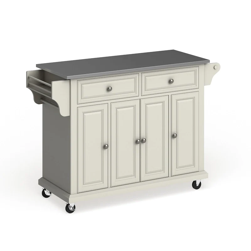 White Finish Stainless Steel Top Kitchen Cart and Island - 18d x 51.5w x 36h