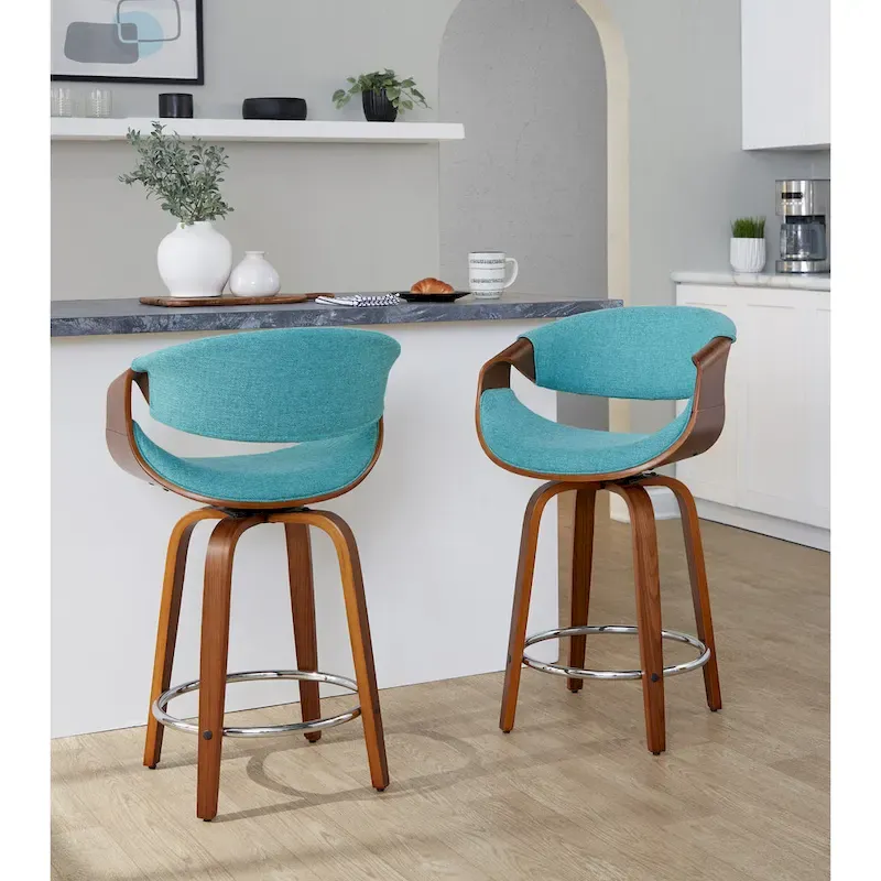 Carson Carrington Sauda 24 Fixed-Height Counter Stools with Bent Wood Legs & Round Footrest (Set of 2)