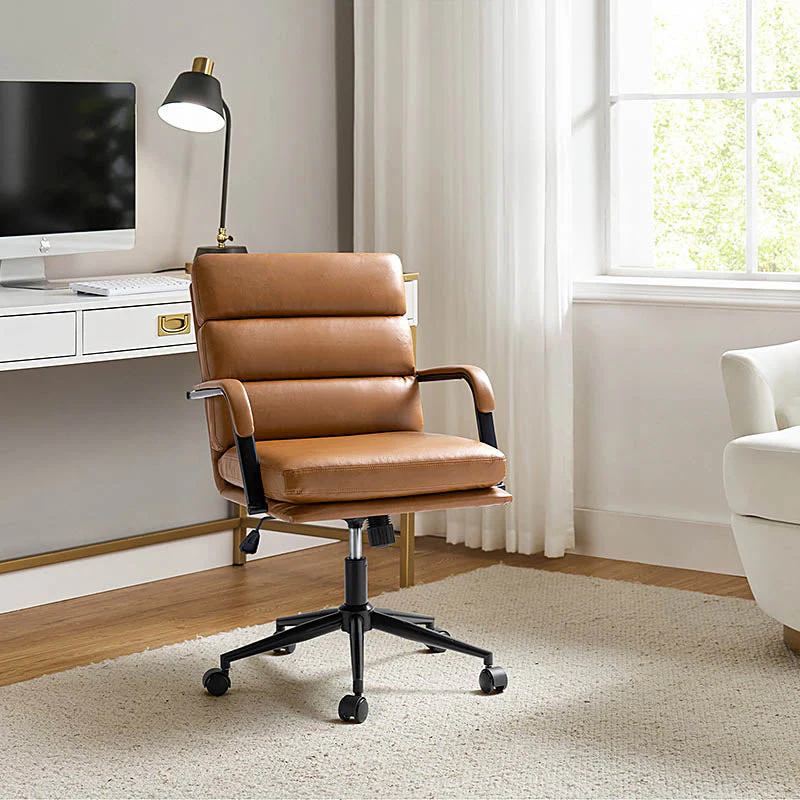 PU Leather Task Office Chair with 360° Swivel, Tilt Lock & Armrests | Camel / White / Black / Brown / Navy / Sage | Single Seat