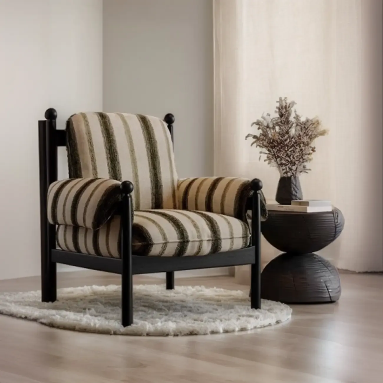 Modern Striped Accent Chair with Removable Cushion