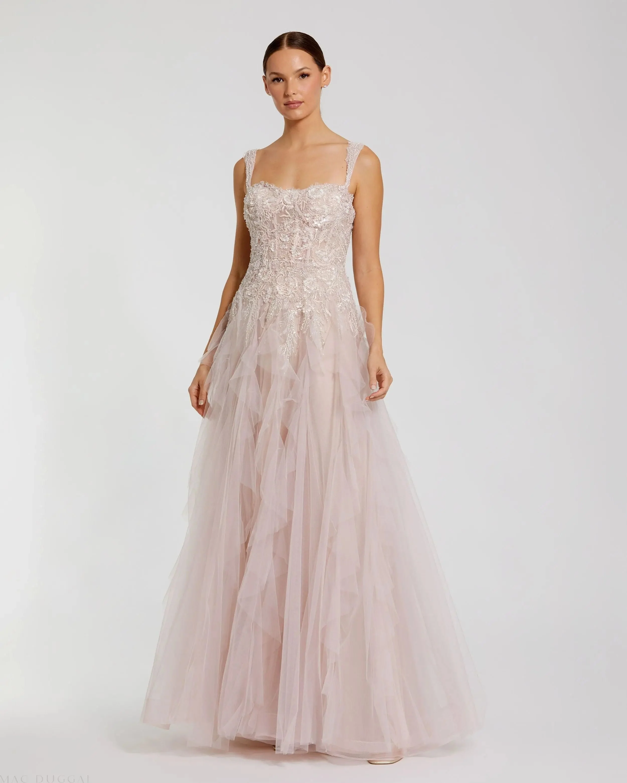 Pink Bustier Tulle Ballgown With Ruffle Skirt