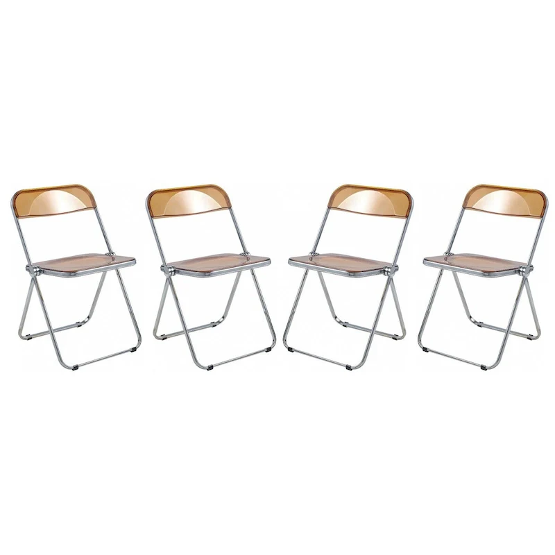 Acrylic Folding Dining Chair with Chrome Frame Set of 4 Lawrence Series by LeisureMod