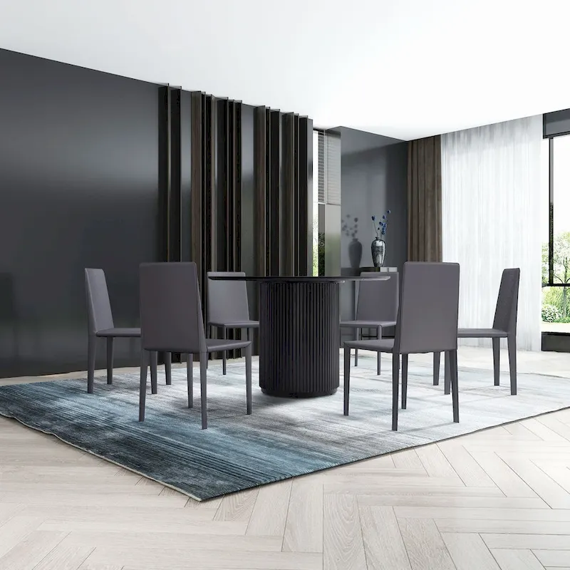 Black Round Dining Table, MDF handcraft Pedestal Dining Room Table