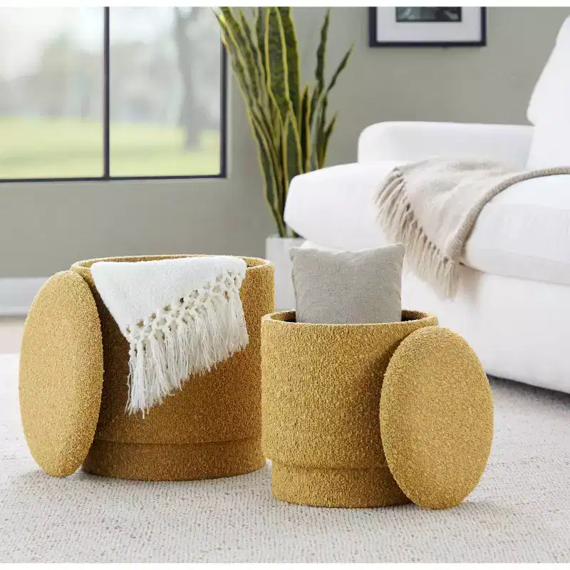 LumiSource Marla Upholstered Ottoman Set Fabric