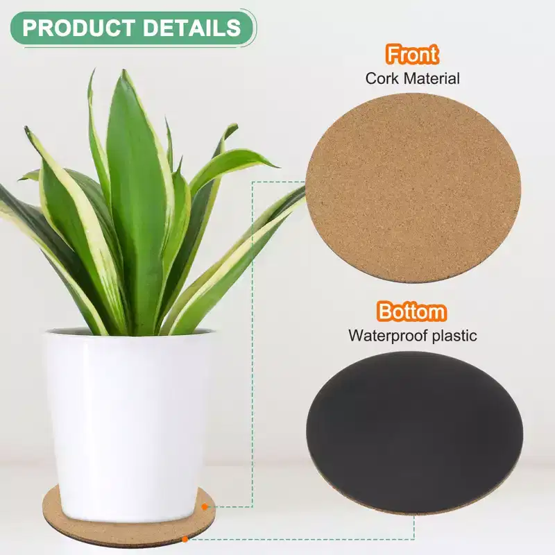 Unique Bargains Cork Plastic Natural Color Lightweight Plant Coasters 4/6 Inch 4 Pcs