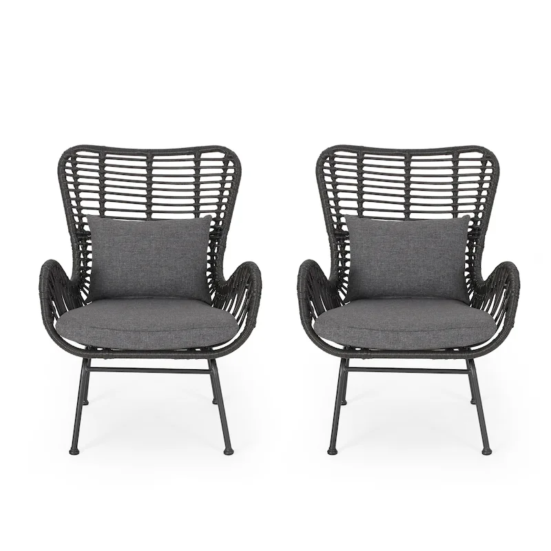 Indoor Wicker Club Chairs with Cushions (Set of 2)